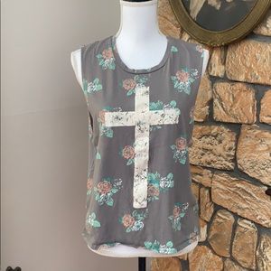 Grey Cross Graphic Tank Top